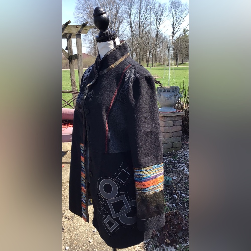 Ali Miles Black Patchwork Button-Front Coat with … - image 6